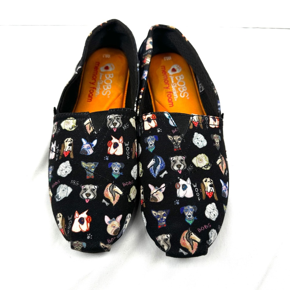 Skechers BOBS for Dogs Breed Print Memory Foam Slip On Women 6.5 Black 34374